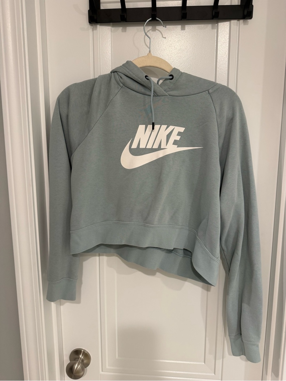 Nike Cropped Hoodie in Sage Green with White Logo